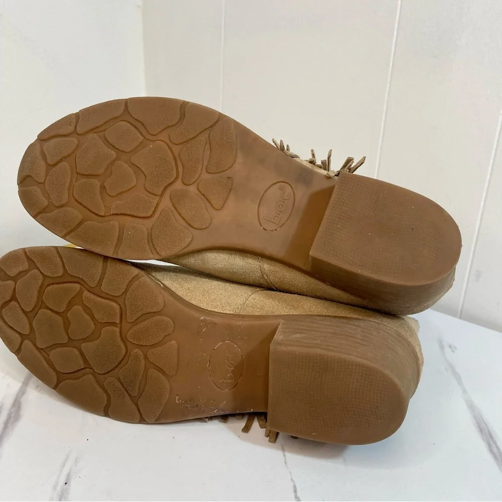 boc Tan Suede Ankle Booties with Fringe Size 10